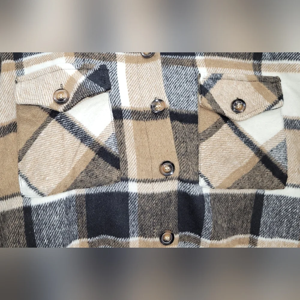 Women's Casual Plaid Long Shacket Shirt Jacket Button Front Oversized Lapel Coat